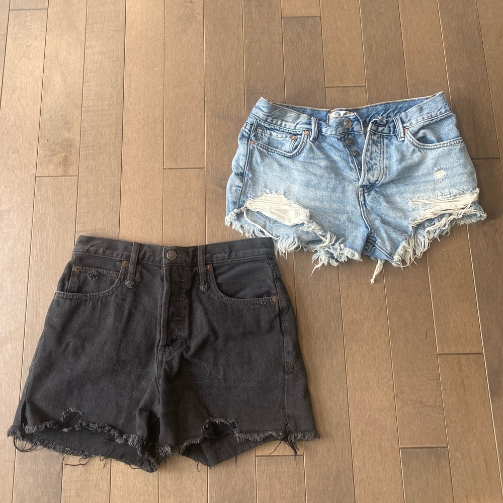 Summer Clear out☀️ We The Free Distressed Black and Light Blue Jean Shorts